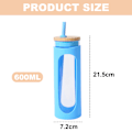 Pikkukuva 2 / 5: 600 ml lasikuppi, bambukannella ja pillillä, roisketiivis lasipullo, silikonisuojuksella, BPA-vapaa.【HY】