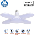 Miniatyrbilde 6 av 8: 60W LED garasjelys, E27 6000 lumen sikkerhetslys, deformerbart verkstedlys med 4 justerbare paneler, supersterkt dagslys for garasje,