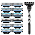 Miniatyrbilde 2 av 7: 3-lags barberblad, manuell barberhøvel i rustfritt stål for menn, retro våtbarberer, gjenbrukbar barberhøvel 2 holdere 12 b 2 Holders 12 Blades