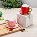 Miniatyrbillede 4 af 5: Keramisk tekop og underkop kaffekrus jordbær kaffekop med underkop - 237 ml (Pink)