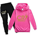 Miniatyrbilde 1 av 3: 2 STK Cristiano Ronaldo Hettegenser VM CR7 Julegaver The Eras Tour Hettegenser og Svart Buksesett Jenter Gutter Hettegenser Genser Pullover Topper Barn T 3-4years Rose Pink