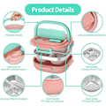 Miniatyrbilde 3 av 5: Matboks for Bento Boks Mat Rustfritt Stål 3-Rom Design Bærbart Håndtak Lekkasjesikker (Rosa)