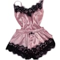 Miniatyrbild 1 av 3: Dam Spets Siden Satin Cami Linne Shorts Pyjamas Set Sexiga Underkläder Nattkläder Sovkläder 2XL Pale Pinkish Gray