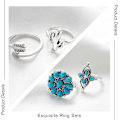 Miniatyrbillede 5 af 5: Boho Knuckle Rings Sæt Sølv Turkis Stabelbare Fingerringe Justerbare Åbne Ringe Midi Størrelse Led Knuckle Ring Sæt til Kvinder og Piger 9 stk