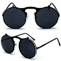 Pikkukuva 1 / 3: Miesten Naisten Retro Käännettävät Pyöreät Steampunk-aurinkolasit Suojalasit Pyöreät Aurinkolasit Vintage-silmälasit Black Frame Black Lenses