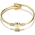 Miniatyrbilde 1 av 4: Dame Gullbelagt Hjerte Initial Monogram Mansjettarmbånd Ekspanderbart Rustfritt Stål Bursdagssmykke