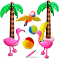 Miniatyrbillede 1 af 5: Oppustelig Palme Flamingo Banan Strandbold Papegøje Strand Pool Legetøj til Tropisk Hawaiiansk Luau Fest Sommer Pool Strand Fest Dekorationer