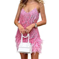 Miniatyrbillede 1 af 5: Fjerbesat Kant Mini Bodycon Kjole Off-the-Shoulder Hudvenlig Perfekte Gaver til Kvinder Piger