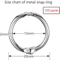 Miniatyrbillede 4 af 5: Binderinge, 120 Stykker Løsblad Bog Ring Hængsler, 20mm Løsblad Bog Nøglering, Sølv Metal Binderinge