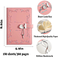 Miniatyrbilde 2 av 5: Dagbok med lås og nøkkel for jenter, tykkere, 360 sider, hjerteformet låsbar skinnjournal, søt låst hemmelig dagbok, notatbok for kvinner, voksne, A5 (rosa)