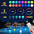 Pikkukuva 2 / 5: 3 tuuman LED kelluva allasvalo, 16 RGB-väriä vaihtava kylpyammeen yövalo, himmennettävä Orb-poreallasvalo lapsille, ladattava valopallo kaukosäätimellä