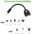 Miniatyrbillede 4 af 5: 3,5 mm hovedtelefon splitter, 3,5 mm han til 2 hun splitter Y Jack AUX adapter kompatibel headset tablet smartphone MP3-afspiller og mere, sort