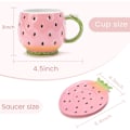 Miniatyrbillede 2 af 5: Keramisk tekop og underkop kaffekrus jordbær kaffekop med underkop - 237 ml (Pink)
