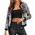 Miniatyrbillede 2 af 5: Dame Trend Paillet Syning Cropped Top Jakke Knap Natklub-YUHAO
