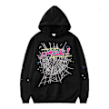 Miniatyrbilde 1 av 4: Hettegenser med edderkoppnettgrafikk, bomullsgenser for menn og kvinner M Black Pink