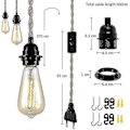 Miniatyrbilde 3 av 5: DIY Hengelampe med hamptau, tekstilkabel, 3E27-lampe med bryter og støpsel, retrolampe 9 meter kabel, lampe for spisebord, kafé, Li