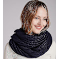 Miniatyrbilde 2 av 5: Damers Tykk Ribbestrikket Vinter Infinity Circle Loop Skjerf Premium Twist Navy Blue