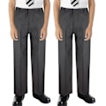 Miniatyrbilde 1 av 5: Barnebukser Gutter Ensfarget Skoleuniform Dra Opp Vanlig Passform Elastisk Bukse Grey 2 Pack 3-4 Years