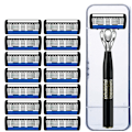 Miniatyrbilde 1 av 4: Premium 7-lags barberhøvelsett i rustfritt stål for daglig barbering - 1 håndtak med valg av 12 refillblader for en glatt barbering hver gang