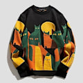 Miniatyrbilde 2 av 5: Herre Vinter Høst Genser Fargematching Rund Hals Katteprint Tykk Strikket Myk Varm Langermet Pullover Mellomlang Unisex Par Genser 2XL black