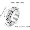 Miniatyrbillede 2 af 5: Heytea Spinnerring i rustfrit stål mod angst, fidgetringe til lindring af stress, angstring med sol, måne og stjerner, løftering, forlovelsesring, størrelse 6-12 - -