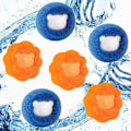 Miniatyrbillede 1 af 5: Fjerner af dyrehår til vask 6 stk. Sød bjørnesvamp Tøj Anti-vikling Adsorption Tørretumblerbolde Vask Genanvendelig Blå/Orange