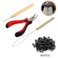 Pikkukuva 1 / 3: 4 in 1 -setti, 500 kpl mikrosormuksia, mikrosormuslenkkineula, mikrosormuspihdit, työkalusetti hiustenpidennystarvikkeille Black
