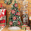 Miniatyrbilde 2 av 5: N&T NIETING Jute Juletre Skjørt, 76 cm Glitter Juletre Skjørt Full Snøfnugg Prikk Rustikk Julematte for Julebord Xmas Dekor