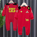 Miniatyrbilde 2 av 2: Tib 2023 Vår og Høst Nye Baby Gutter og Jenter F1 Racing Utendørs Ekstremsport Rødt Team 16 55 Sjåfør Body Baby Hel Dress 18M WCLTY-175