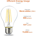 Pikkukuva 3 / 5: LED E27 Edison -kierrekantapolttimo, 7 W (vastaa 60 W), kirkas hehkulanka, lämmin valkoinen, ei himmennettävä, (2 kpl)