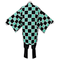 Miniatyrbilde 2 av 5: Demon Slayer Kimetsu No Yaiba Tanjirou Kamado Cosplay Kostyme Kimono Halloween Anime Uniform Sett For Voksne Barn SZZK 5 piece set XL