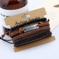 Miniatyrbillede 3 af 4: Flettet imiteret læderarmbånd Punk Cuff Wrap Armbånd Mænd Kvinder Justerbar Brun