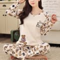 ångärmad pyjamas för kvinnor, 2-delad byxset för kvinnor Set beige bear RTX beige bear L