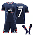 Miniatyrbillede 1 af 2: Fodboldsæt til børn Fodboldtrøje Træningstrøje Mbappe Voksen Børn fodbold Trøjer Blå Blue 22（6-7Years）