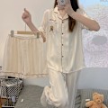 Pikkukuva 4 / 4: (Koko XL) Pehmeä Jääsiikkinäinen Lyhythihainen Pyjama Kolmiosainen Setti Naisille