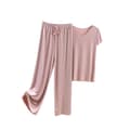 Kvinnor Ice Silk Pyjamas Set T-shirt Elastisk midja lösa byxor Light purple . Light purple 3XL