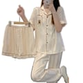 Pikkukuva 1 / 4: (Koko XL) Pehmeä Jääsiikkinäinen Lyhythihainen Pyjama Kolmiosainen Setti Naisille