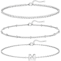 Pikkukuva 1 / 5: 3 kpl valkokultaiset nimikirjainrannekkeet naisille, sirot 14K kultaiset rannekorut, kirjainlinkin riipus A-Z, monogrammi rannekoru, tahraamattomat korut lahjoiksi M