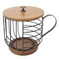 Miniatyrbillede 1 af 9: Jern kaffekapselholder med stor kapacitet, pladsbesparende træbase, husholdningskaffekapsel opbevaringsboks sort med låg black with lid