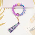 Miniatyrbillede 3 af 6: Silikonperle Armbånd Nøglering Håndledsrem Nøglering Bangle Kæder til Kvinder med Læder Kvast Lavender