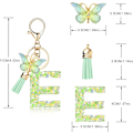 Miniatyrbillede 2 af 4: Mode Alphabet Initial Bogstav Nøglering Tassel Butterfly Vedhæng Nøglering til Pung Håndtasker Kvinder Pige Green Butterfly Letter E