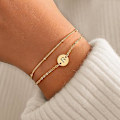 Miniatyrbillede 1 af 6: A-Z Guld Initial Armbånd til Kvinder Trendy - Fint 35K Guldbelagt Lagdelt Perle Initial Armbånd Personligt Disk Monogram Armbånd R
