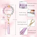 Miniatyrbillede 2 af 6: Silikonperle Armbånd Nøglering Håndledsrem Nøglering Bangle Kæder til Kvinder med Læder Kvast Purple