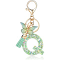 Miniatyrbillede 1 af 4: Mode Alphabet Initial Bogstav Nøglering Tassel Butterfly Vedhæng Nøglering til Pung Håndtasker Kvinder Pige Green Butterfly Letter Q