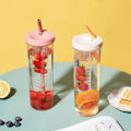Miniatyrbild 3 av 5: Transparent plastflaska för vatten, bärbar juicekopp dricksflaska med sugrör, rosa 700ml