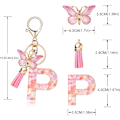 Miniatyrbillede 2 af 6: Mode Alphabet Initial Bogstav Nøglering Tassel Butterfly Vedhæng Nøglering til Pung Håndtasker Kvinder Pige Pink Butterfly Letter P