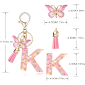 Miniatyrbillede 2 af 6: Mode Alphabet Initial Bogstav Nøglering Tassel Butterfly Vedhæng Nøglering til Pung Håndtasker Kvinder Pige Pink Butterfly Letter K