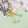 Miniatyrbillede 3 af 4: Mode Alphabet Initial Bogstav Nøglering Tassel Butterfly Vedhæng Nøglering til Pung Håndtasker Kvinder Pige Green Butterfly Letter L