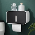 Miniatyrbillede 4 af 5: Multifunktionel vægmonteret toiletpapirholder PS ABS vandtæt rullepapir opbevaringsboks badeværelsestilbehør sort