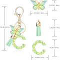 Miniatyrbillede 2 af 4: Mode Alphabet Initial Bogstav Nøglering Tassel Butterfly Vedhæng Nøglering til Pung Håndtasker Kvinder Pige Green Butterfly Letter C